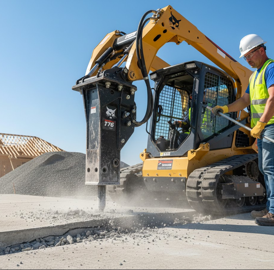 Side view of a heavy-duty dump truck being loaded with construction debris for hauling and disposal.